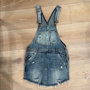 Free People Distressed Denim Overall Dress